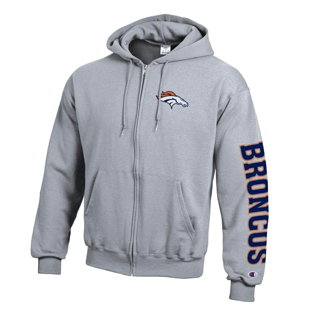 Denver Broncos Champion Powerblend Fleece Full-Zip Hoodie Heather Gray
