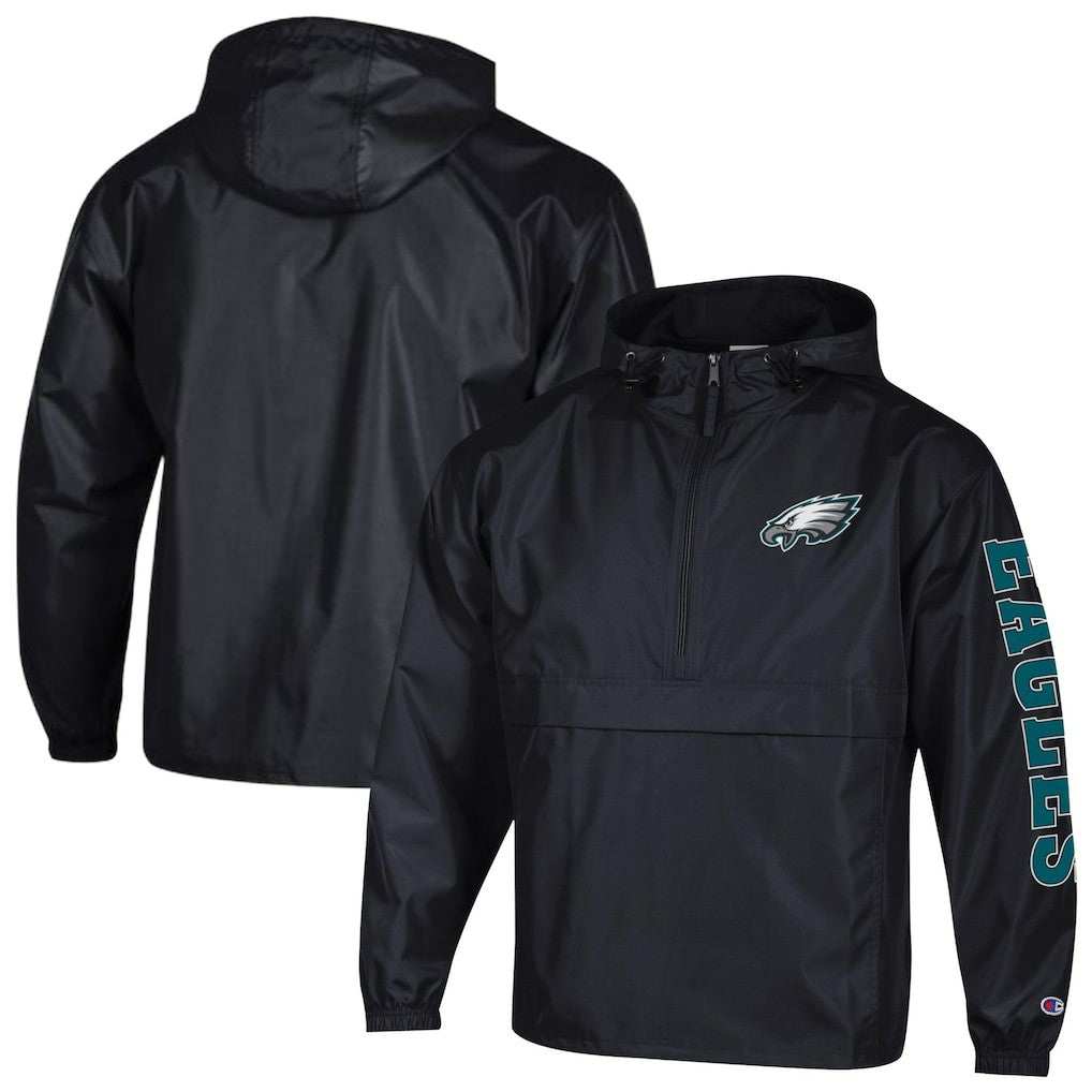 Philadelphia Eagles Champion Packable Windbreaker Half-Zip Jacket Black