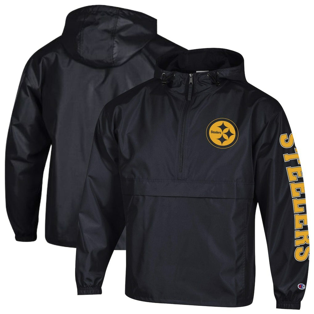 Pittsburgh Steelers Champion Packable Windbreaker Half-Zip Jacket Black