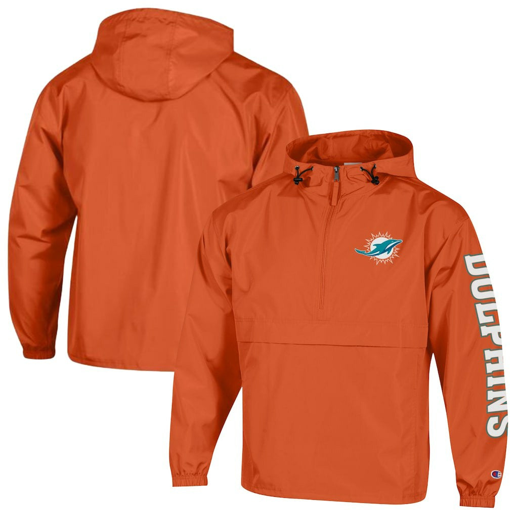 Miami Dolphins Champion Packable Windbreaker Half-Zip Jacket Orange
