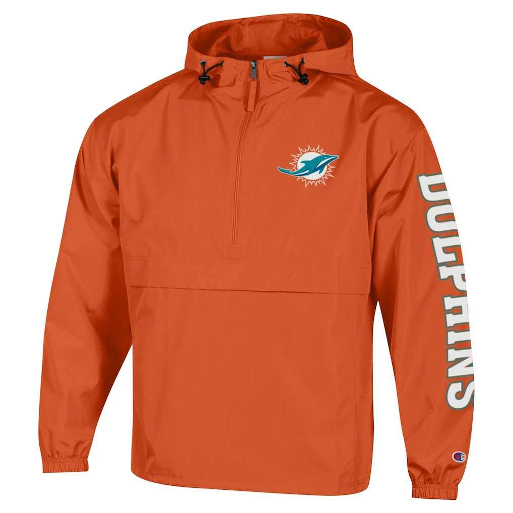 Miami Dolphins Champion Packable Windbreaker Half-Zip Jacket Orange