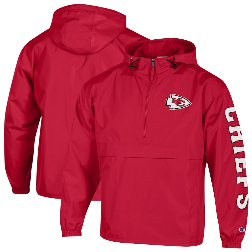 Kansas City Chiefs Champion Packable Windbreaker Half-Zip Jacket Red
