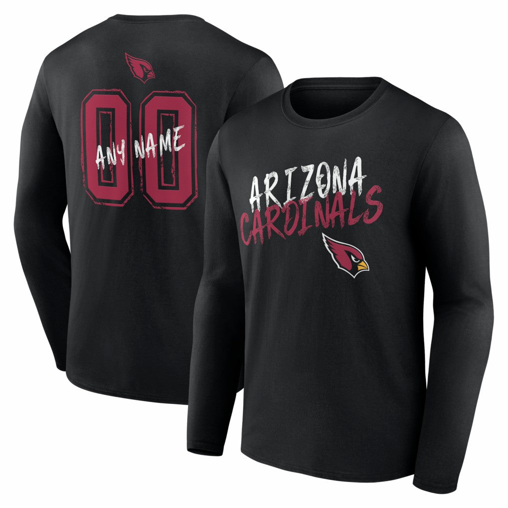 Arizona Cardinals Hustle Personalized Name & Number Long Sleeve T-Shirt Black