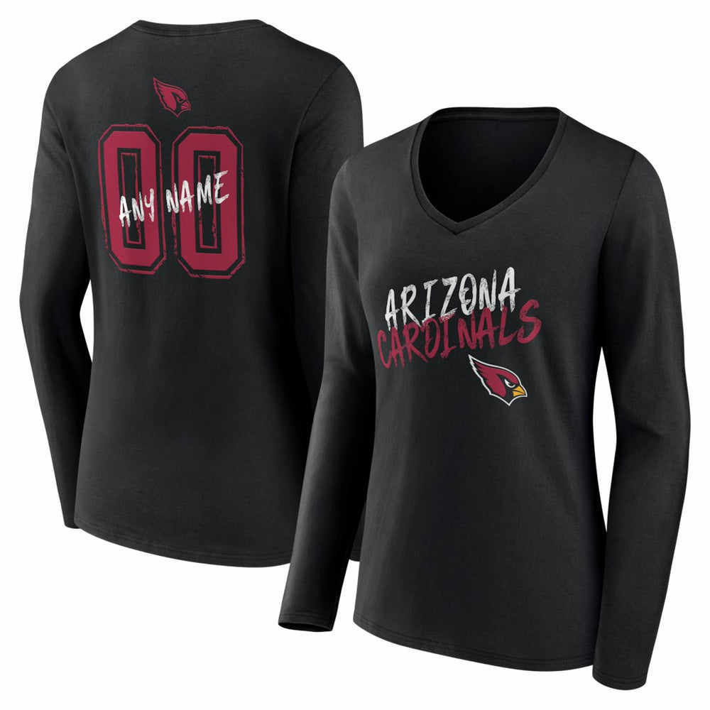 Arizona Cardinals Women's Hustle Personalized Name & Number Long Sleeve V-Neck T-Shirt Black