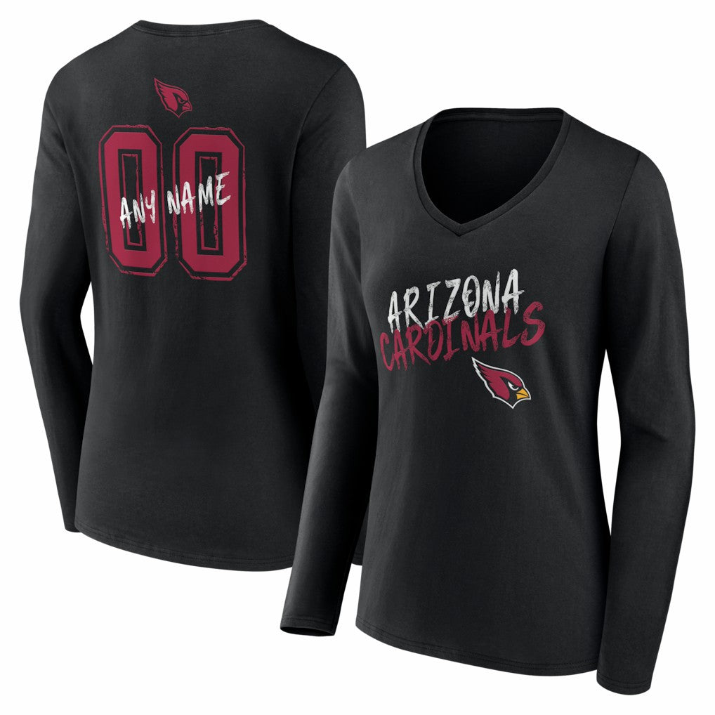 Arizona Cardinals Women's Hustle Personalized Name & Number Long Sleeve V-Neck T-Shirt Black