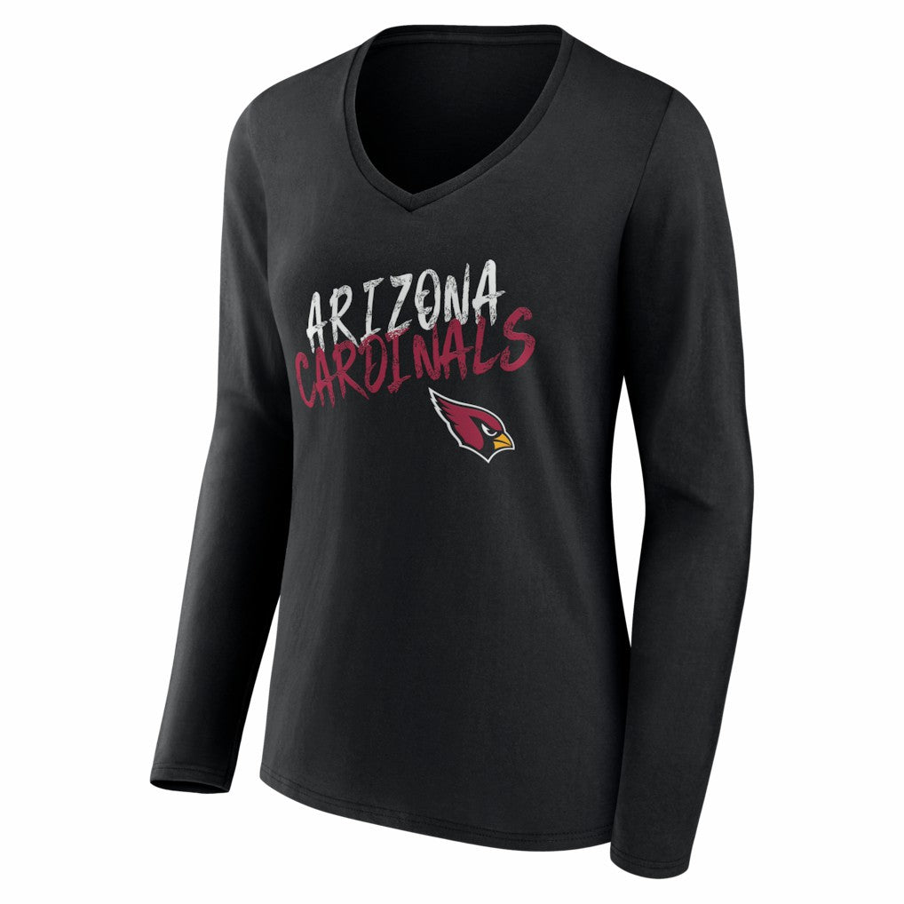 Arizona Cardinals Women's Hustle Personalized Name & Number Long Sleeve V-Neck T-Shirt Black