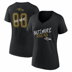 Baltimore Ravens Women's Hustle Personalized Name & Number V-Neck T-Shirt Black