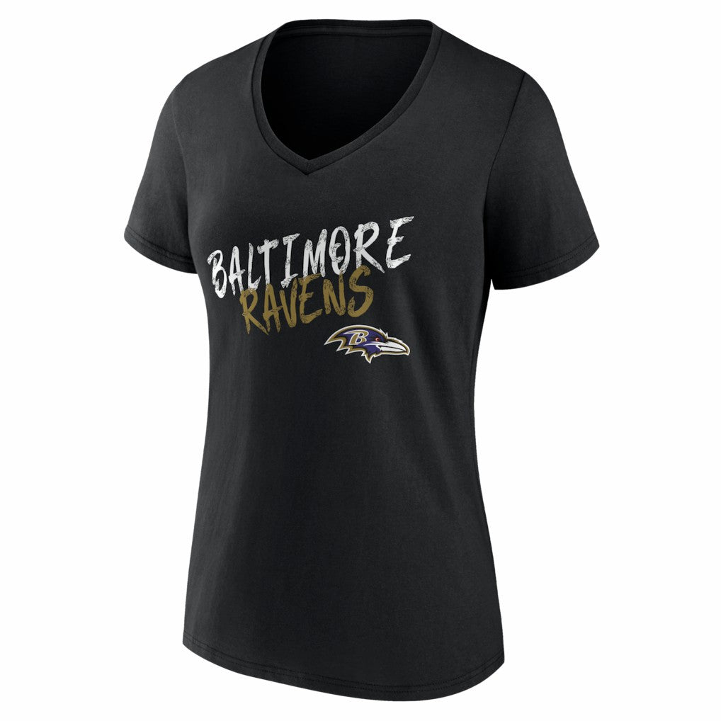 Baltimore Ravens Women's Hustle Personalized Name & Number V-Neck T-Shirt Black