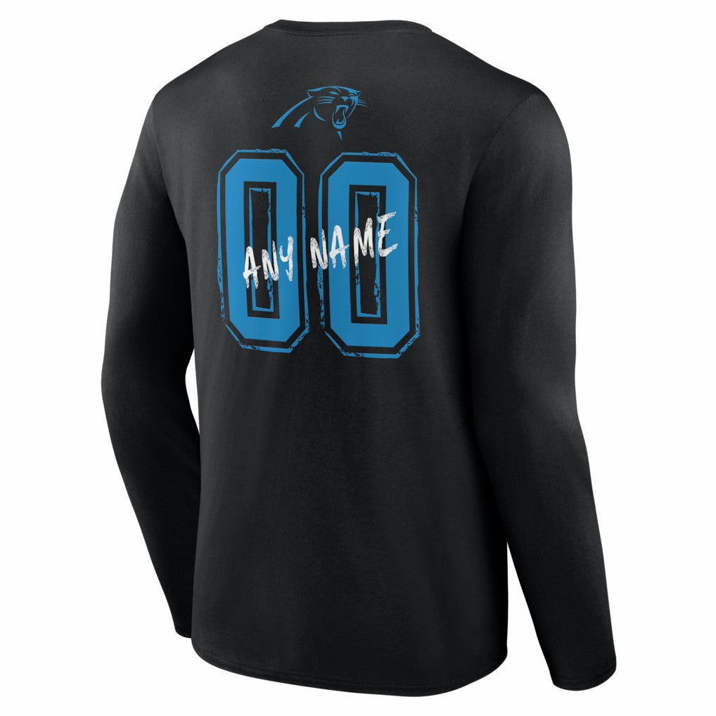 Carolina Panthers Hustle Personalized Name & Number Long Sleeve T-Shirt Black