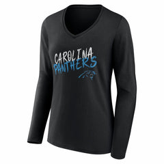 Carolina Panthers Women's Hustle Personalized Name & Number Long Sleeve V-Neck T-Shirt Black
