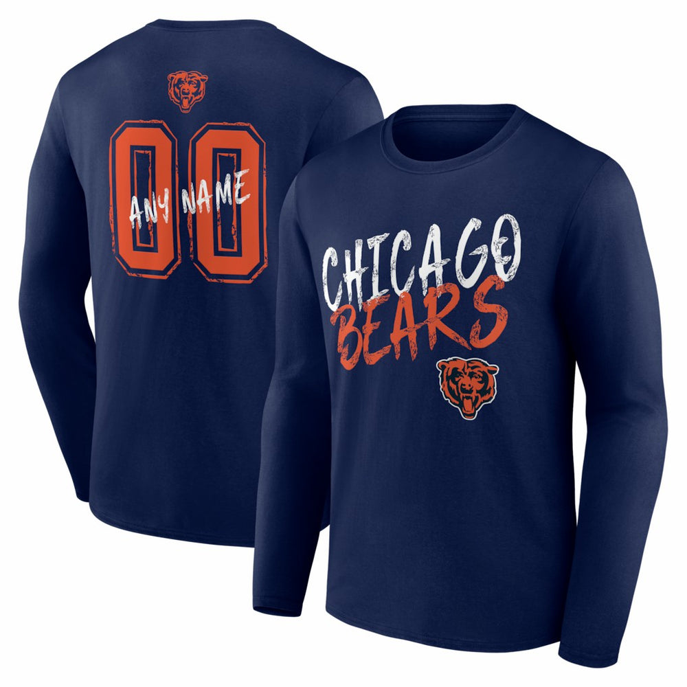 Chicago Bears Hustle Personalized Name & Number Long Sleeve T-Shirt Navy