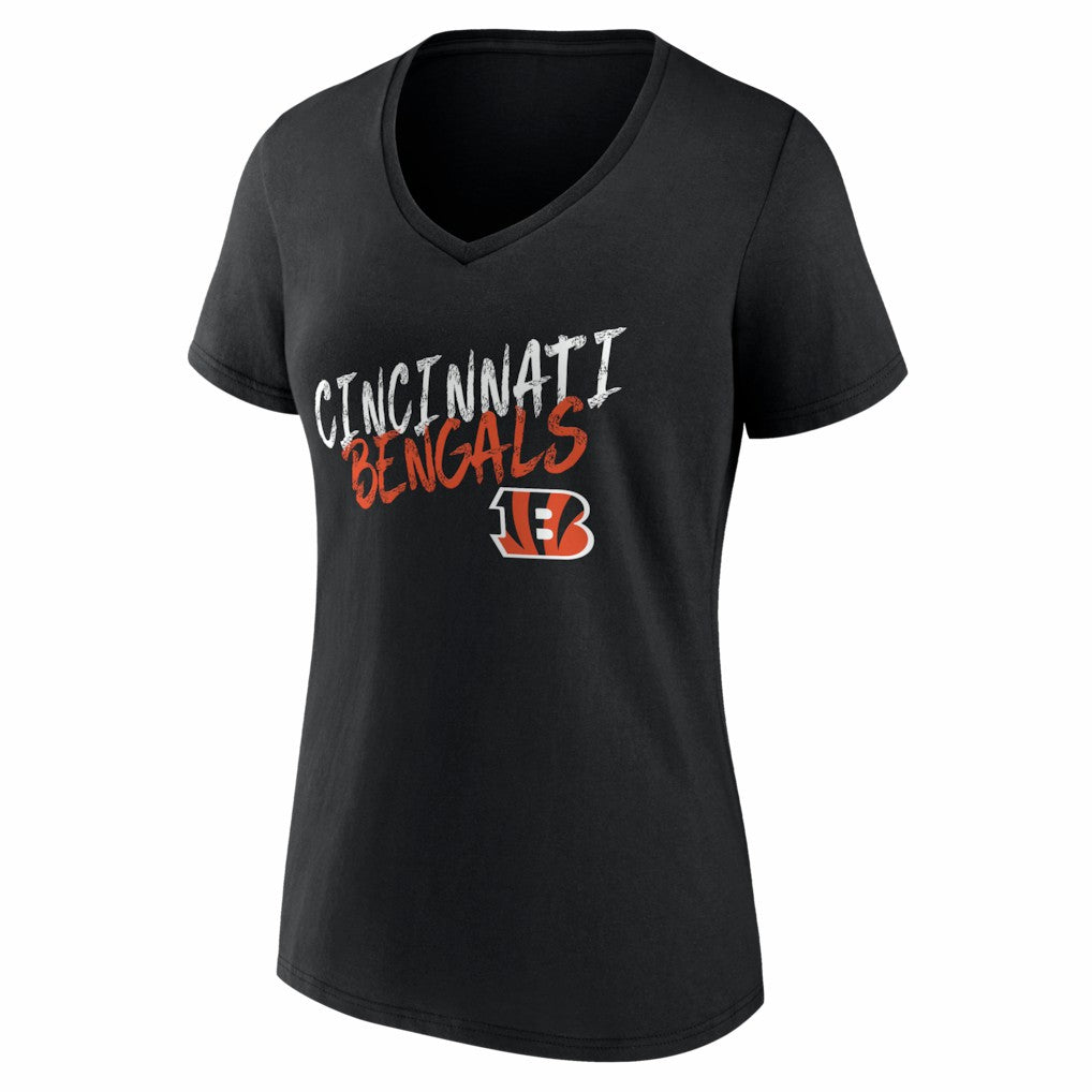 Cincinnati Bengals Women's Hustle Personalized Name & Number V-Neck T-Shirt Black