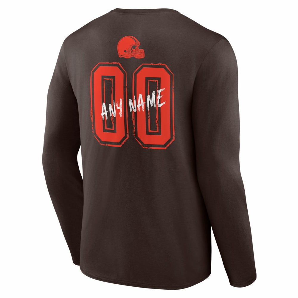 Cleveland Browns Hustle Personalized Name & Number Long Sleeve T-Shirt Brown