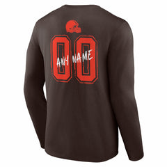 Cleveland Browns Hustle Personalized Name & Number Long Sleeve T-Shirt Brown