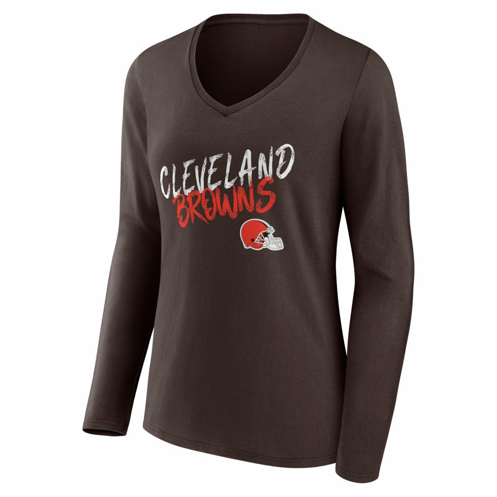 Cleveland Browns Women's Hustle Personalized Name & Number Long Sleeve V-Neck T-Shirt Brown