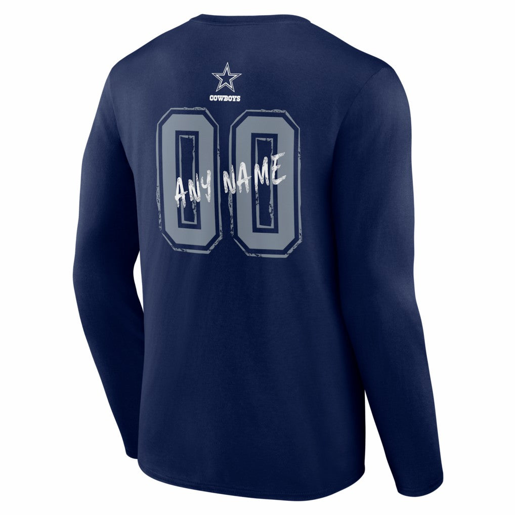 Dallas Cowboys Hustle Personalized Name & Number Long Sleeve T-Shirt Navy