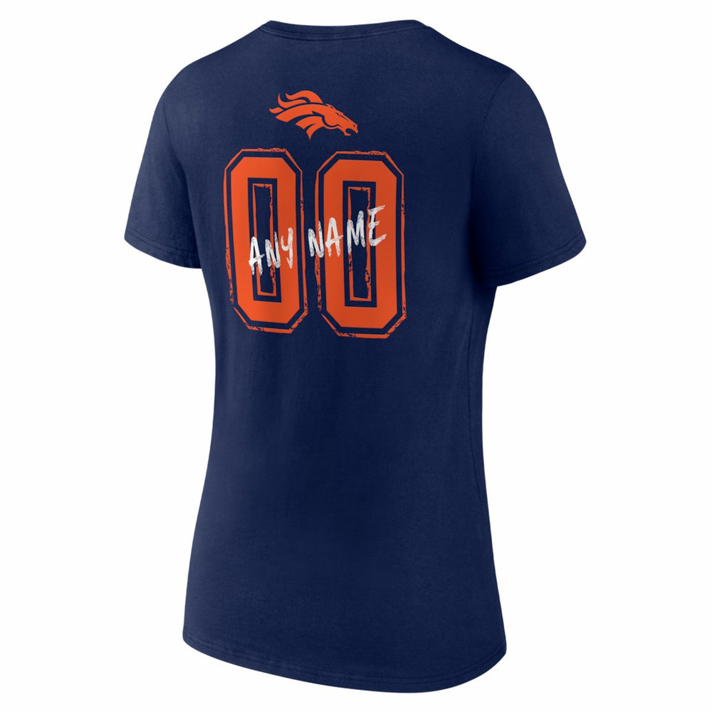 Denver Broncos Women's Hustle Personalized Name & Number V-Neck T-Shirt Navy