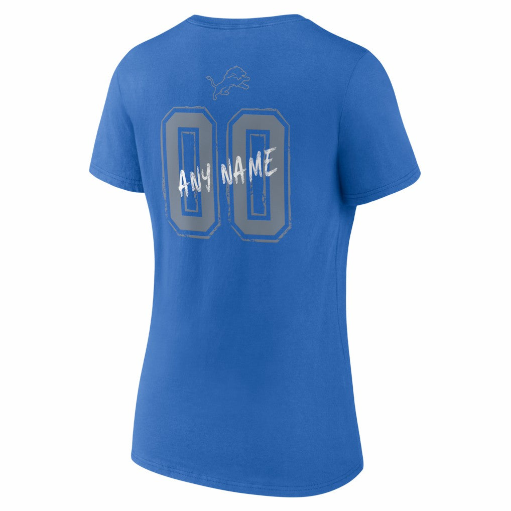 Detroit Lions Women's Hustle Personalized Name & Number V-Neck T-Shirt Blue