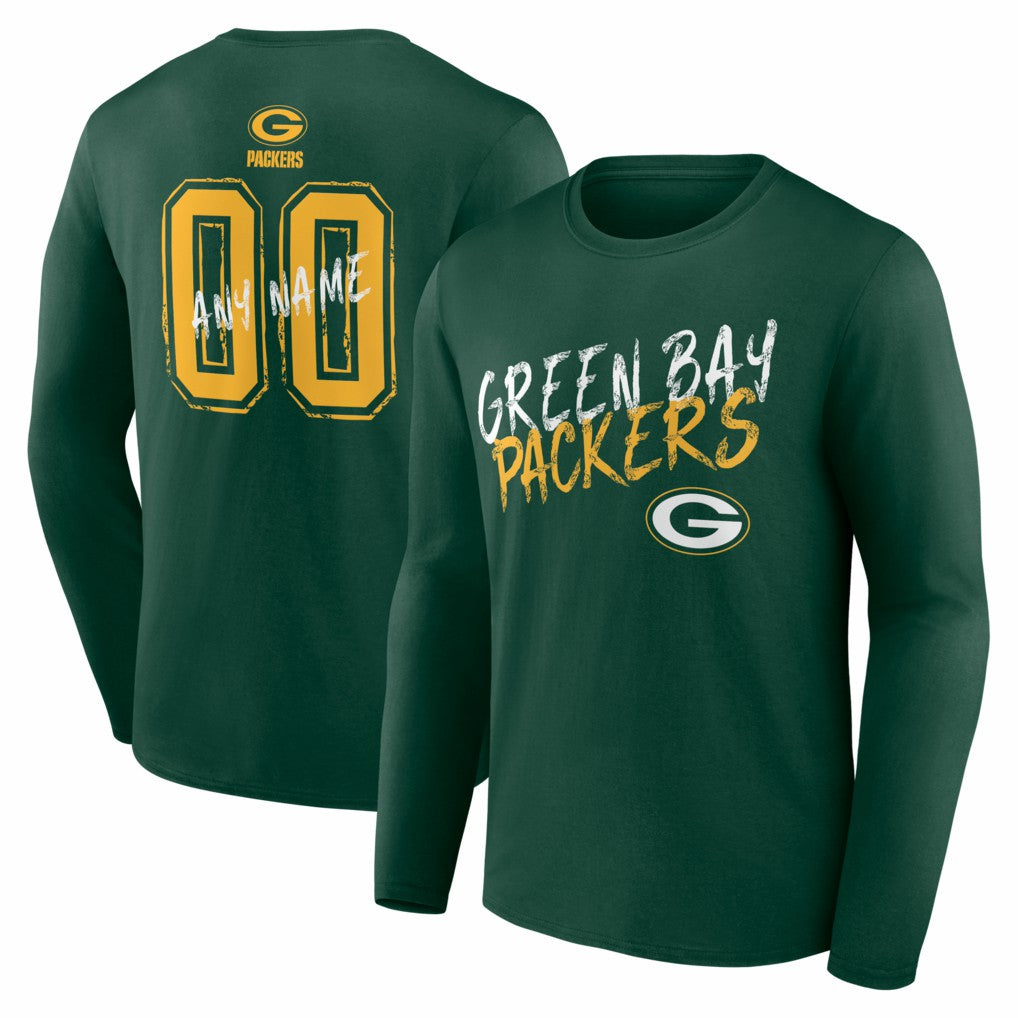 Green Bay Packers Hustle Personalized Name & Number Long Sleeve T-Shirt Green