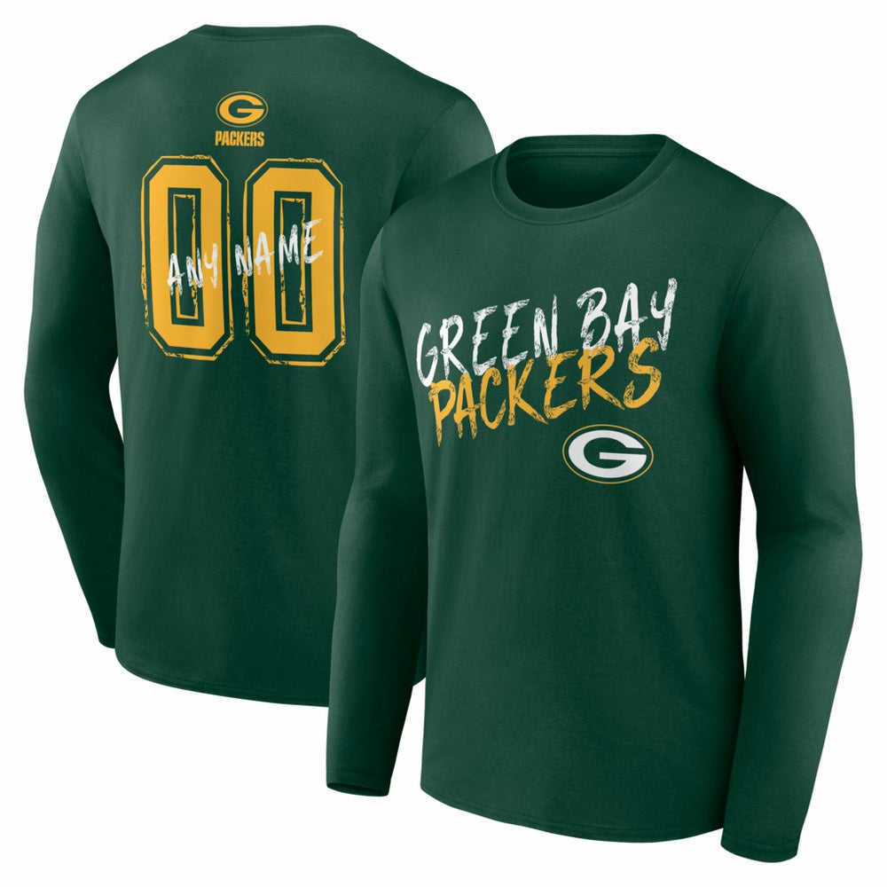 Green Bay Packers Hustle Personalized Name & Number Long Sleeve T-Shirt Green