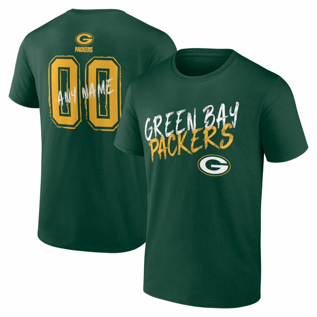 Green Bay Packers Hustle Personalized Name & Number T-Shirt Green