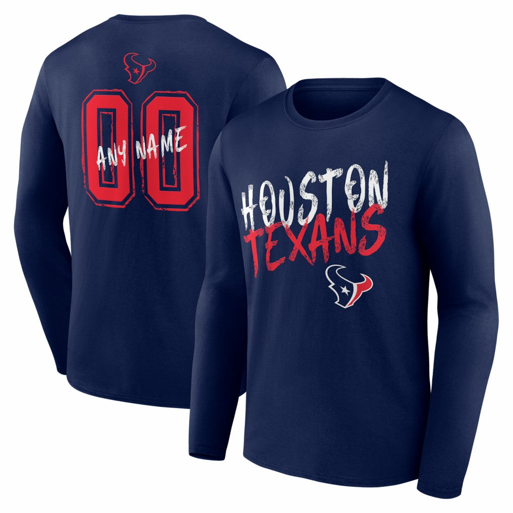 Houston Texans Hustle Personalized Name & Number Long Sleeve T-Shirt Navy