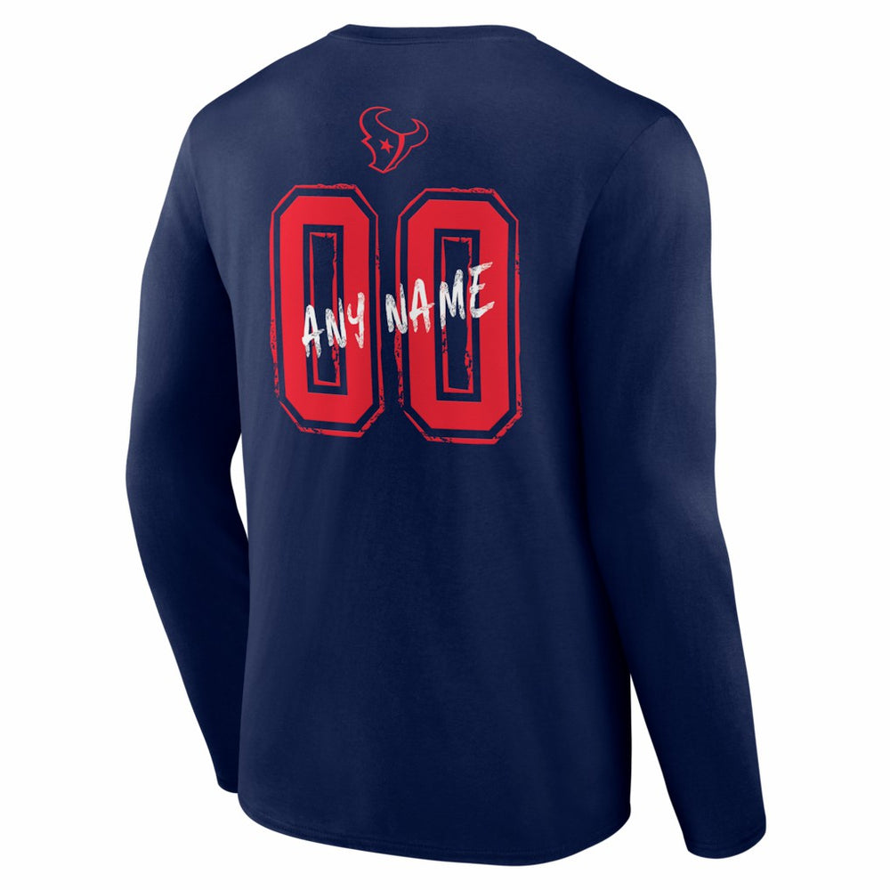 Houston Texans Hustle Personalized Name & Number Long Sleeve T-Shirt Navy