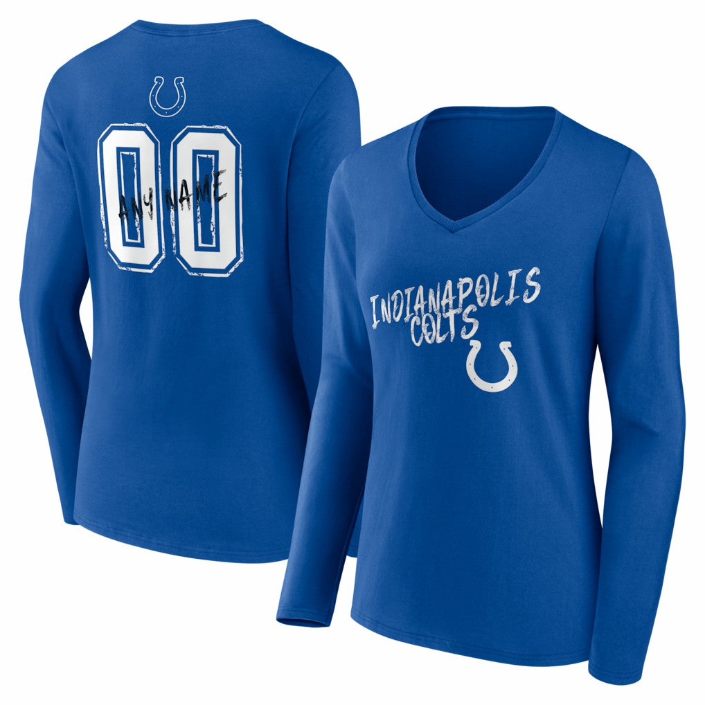 Indianapolis Colts Women's Hustle Personalized Name & Number Long Sleeve V-Neck T-Shirt Royal