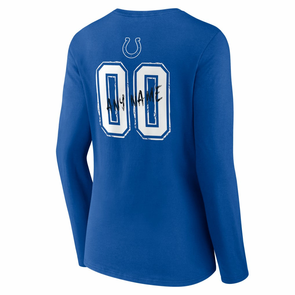 Indianapolis Colts Women's Hustle Personalized Name & Number Long Sleeve V-Neck T-Shirt Royal
