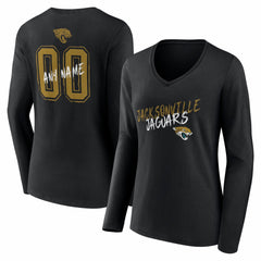 Jacksonville Jaguars Women's Hustle Personalized Name & Number Long Sleeve V-Neck T-Shirt Black