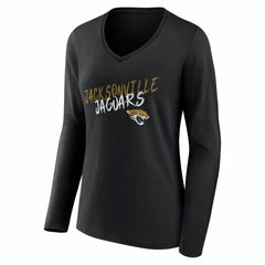Jacksonville Jaguars Women's Hustle Personalized Name & Number Long Sleeve V-Neck T-Shirt Black