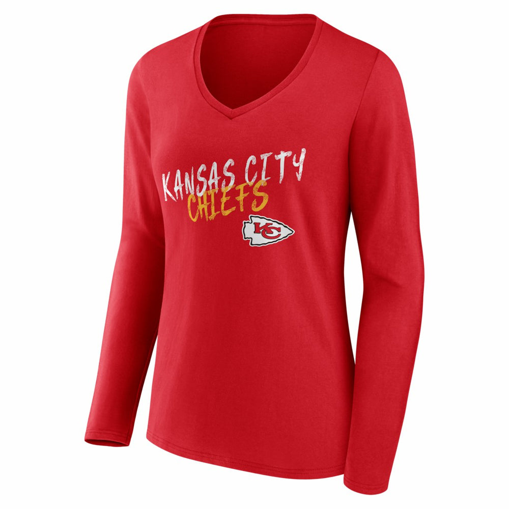 Kansas City Chiefs Women's Hustle Personalized Name & Number Long Sleeve V-Neck T-Shirt Red