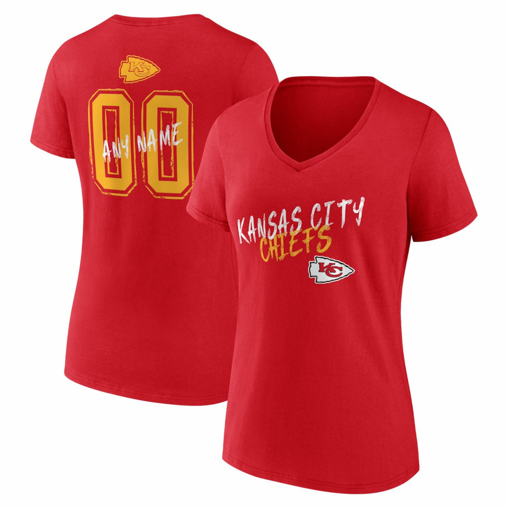 Kansas City Chiefs Women's Hustle Personalized Name & Number V-Neck T-Shirt Red