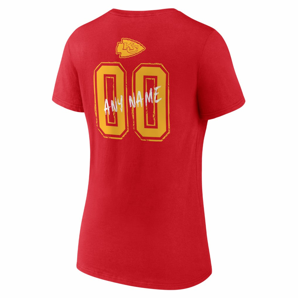 Kansas City Chiefs Women's Hustle Personalized Name & Number V-Neck T-Shirt Red