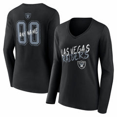 Las Vegas Raiders Women's Hustle Personalized Name & Number Long Sleeve V-Neck T-Shirt Black