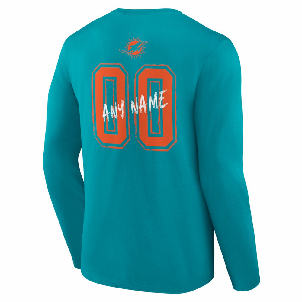 Miami Dolphins Hustle Personalized Name & Number Long Sleeve T-Shirt Aqua