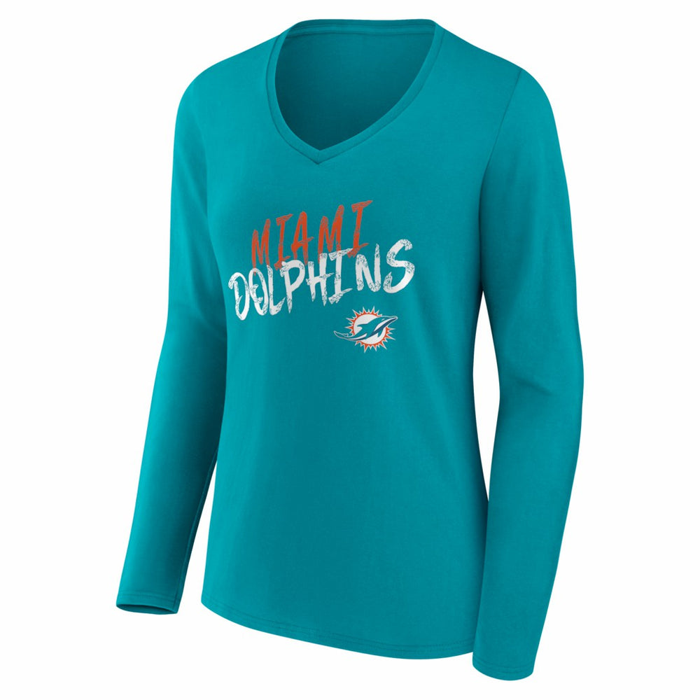 Miami Dolphins Women's Hustle Personalized Name & Number Long Sleeve V-Neck T-Shirt Aqua