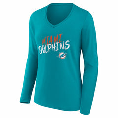 Miami Dolphins Women's Hustle Personalized Name & Number Long Sleeve V-Neck T-Shirt Aqua