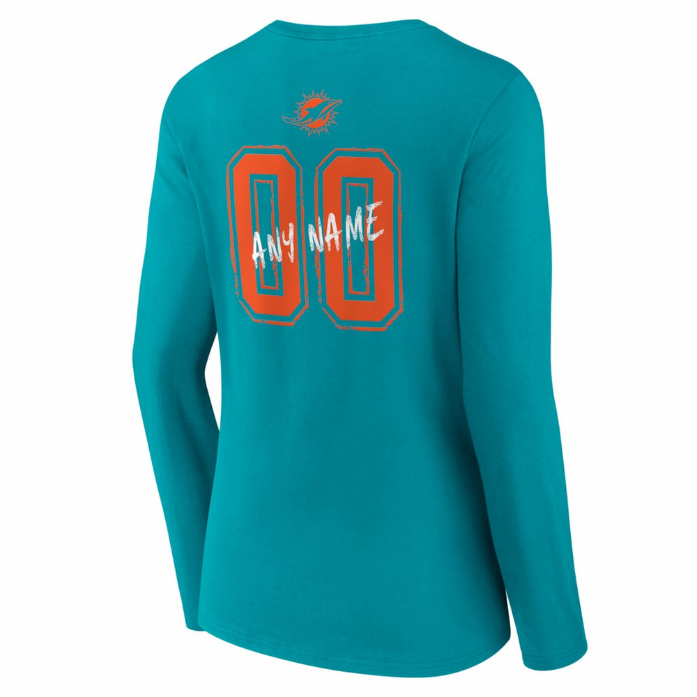 Miami Dolphins Women's Hustle Personalized Name & Number Long Sleeve V-Neck T-Shirt Aqua