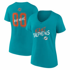Miami Dolphins Women's Hustle Personalized Name & Number V-Neck T-Shirt Aqua