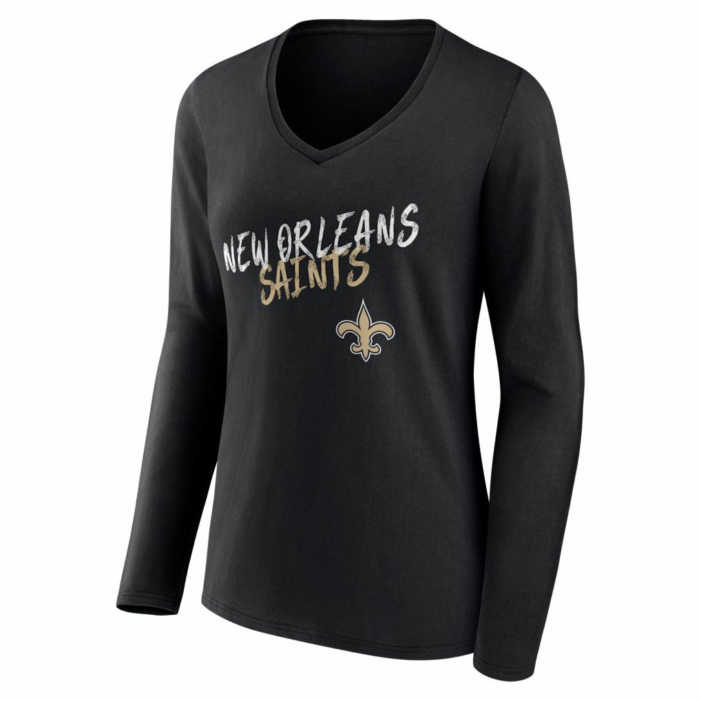 New Orleans Saints Women's Hustle Personalized Name & Number Long Sleeve V-Neck T-Shirt Black