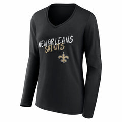 New Orleans Saints Women's Hustle Personalized Name & Number Long Sleeve V-Neck T-Shirt Black