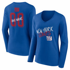 New York Giants Women's Hustle Personalized Name & Number Long Sleeve V-Neck T-Shirt Royal