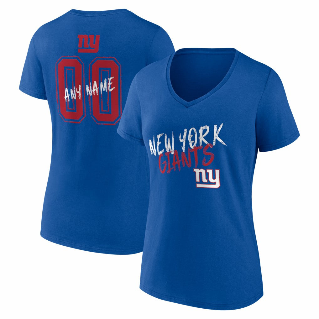 New York Giants Women's Hustle Personalized Name & Number V-Neck T-Shirt Royal
