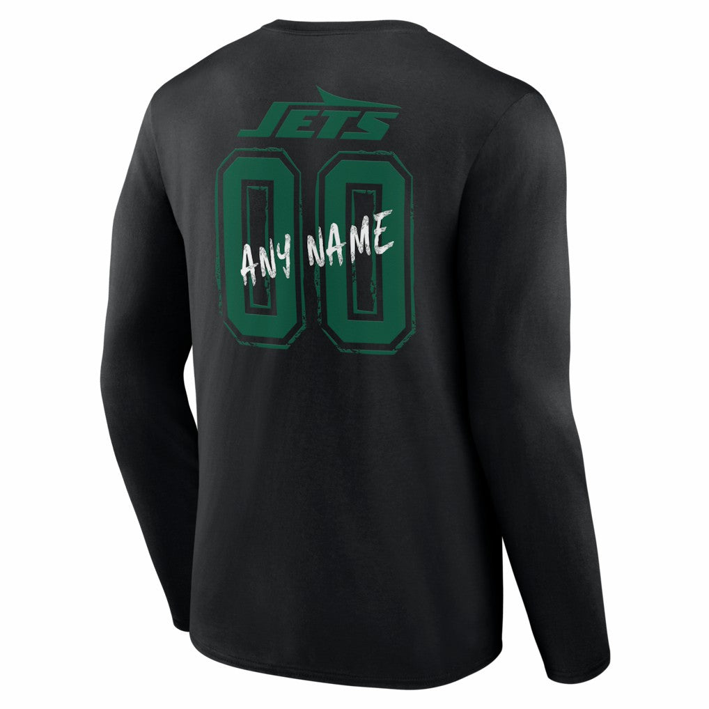 New York Jets Hustle Personalized Name & Number Long Sleeve T-Shirt Black