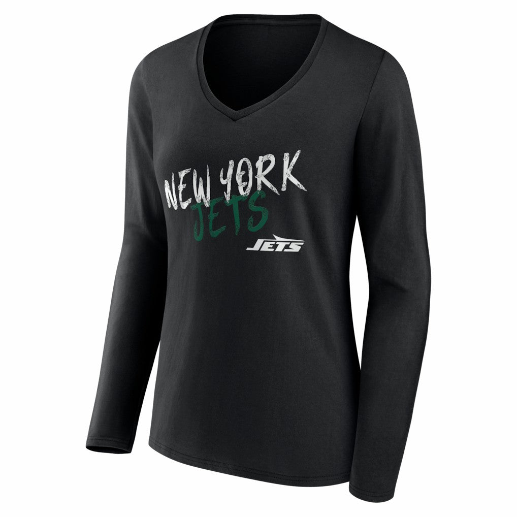 New York Jets Women's Hustle Personalized Name & Number Long Sleeve V-Neck T-Shirt Black
