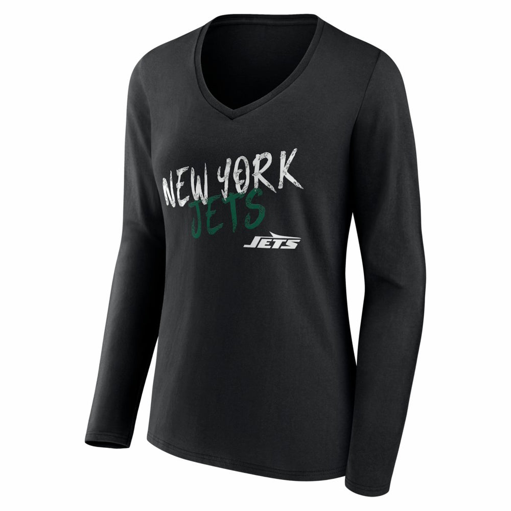 New York Jets Women's Hustle Personalized Name & Number Long Sleeve V-Neck T-Shirt Black