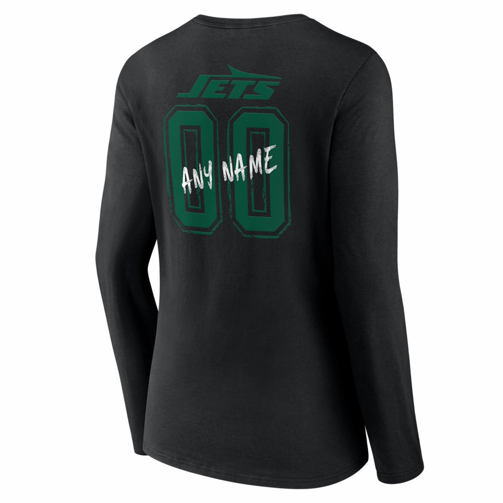 New York Jets Women's Hustle Personalized Name & Number Long Sleeve V-Neck T-Shirt Black