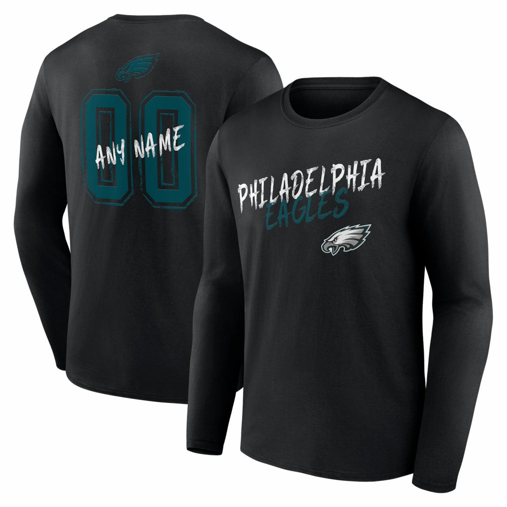 Philadelphia Eagles Hustle Personalized Name & Number Long Sleeve T-Shirt Black