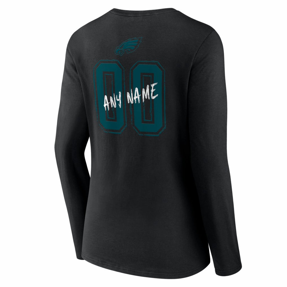 Philadelphia Eagles Women's Hustle Personalized Name & Number Long Sleeve V-Neck T-Shirt Black